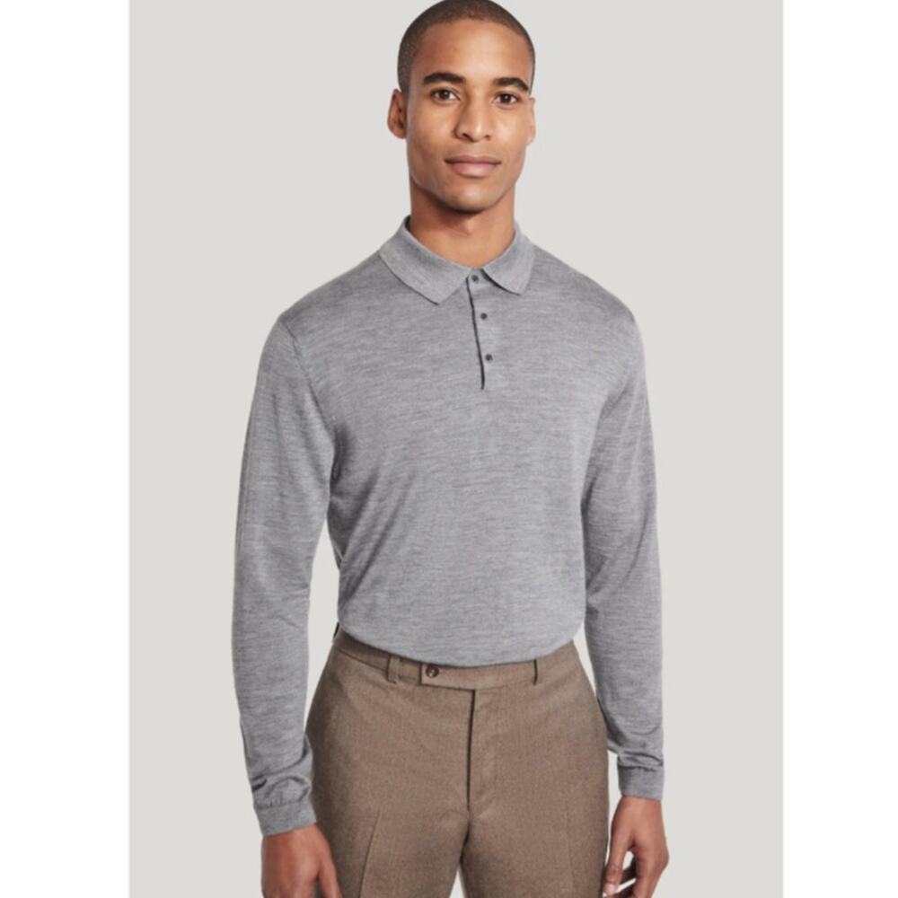 JACK VICTOR Men's Redfren Polo Shirt XL Grey Wool Silk Cashmere Sweater NWOT